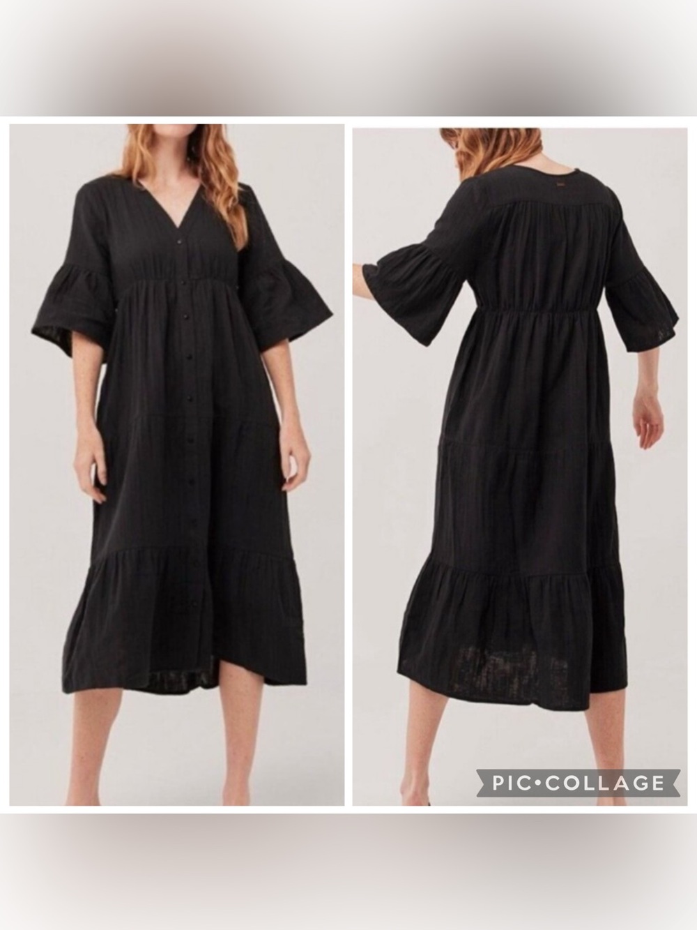 Pact The Coastal Organic Cotton Midi Dress Medium Faded Black